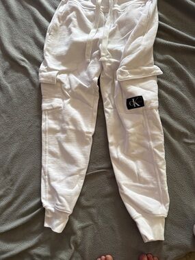 Calvin Klein Kids White Cargo Sweatpants with CK Patch